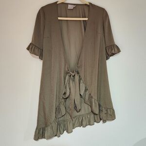 Wrap tie short sleeve cardigan